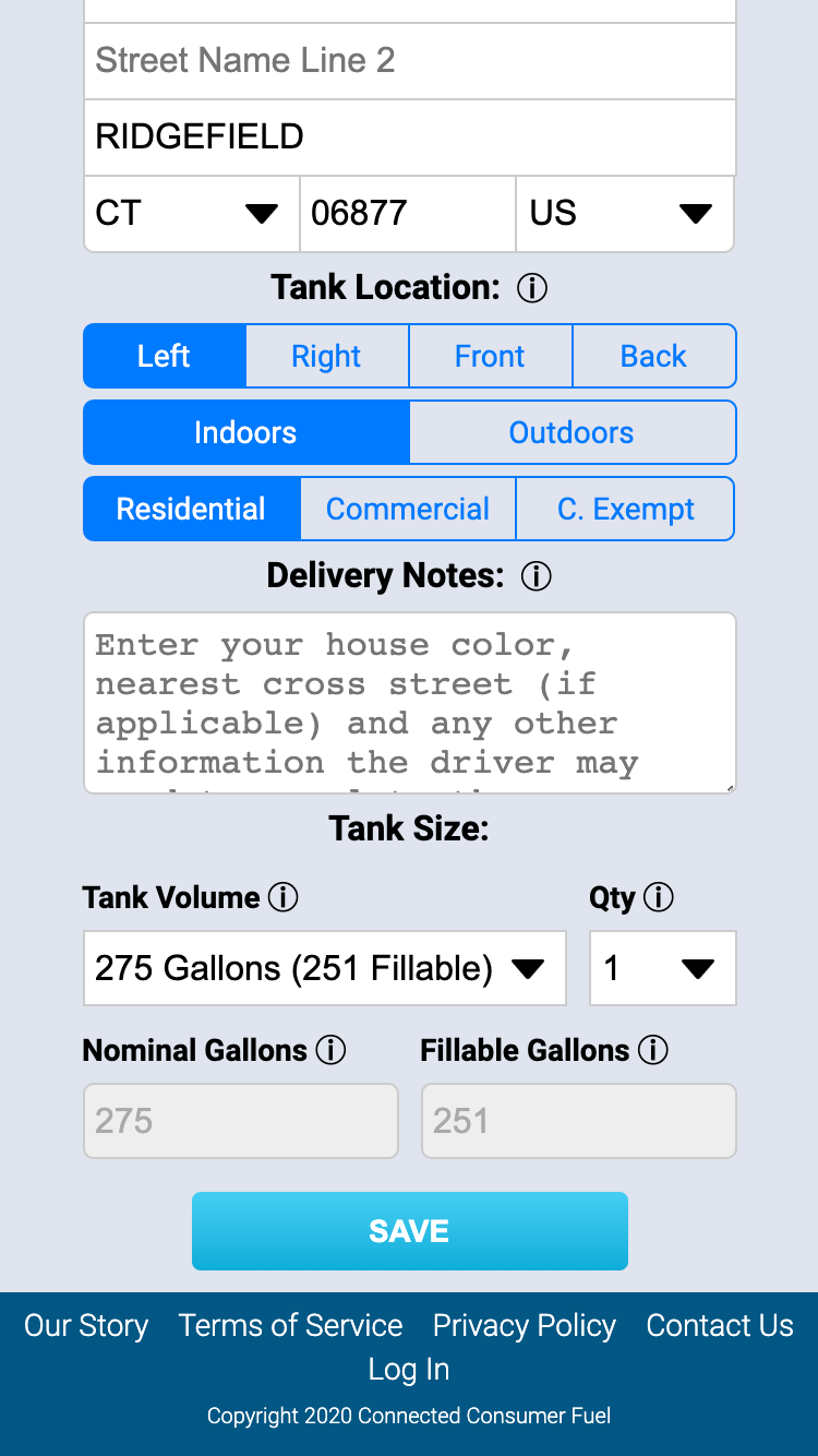 FuelSnap Home Heating Oil Mobile App Checkout Page with Missing Fields