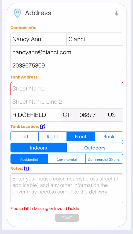 Enter Your Fuel Oil Tank Address for Emergency Oil Delivery with FuelSnap